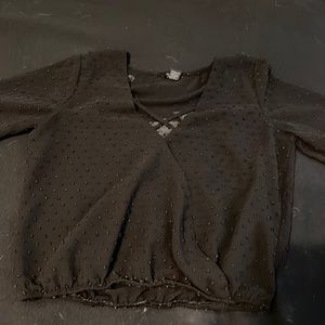 See through black long sleeve shirt with winched waistband